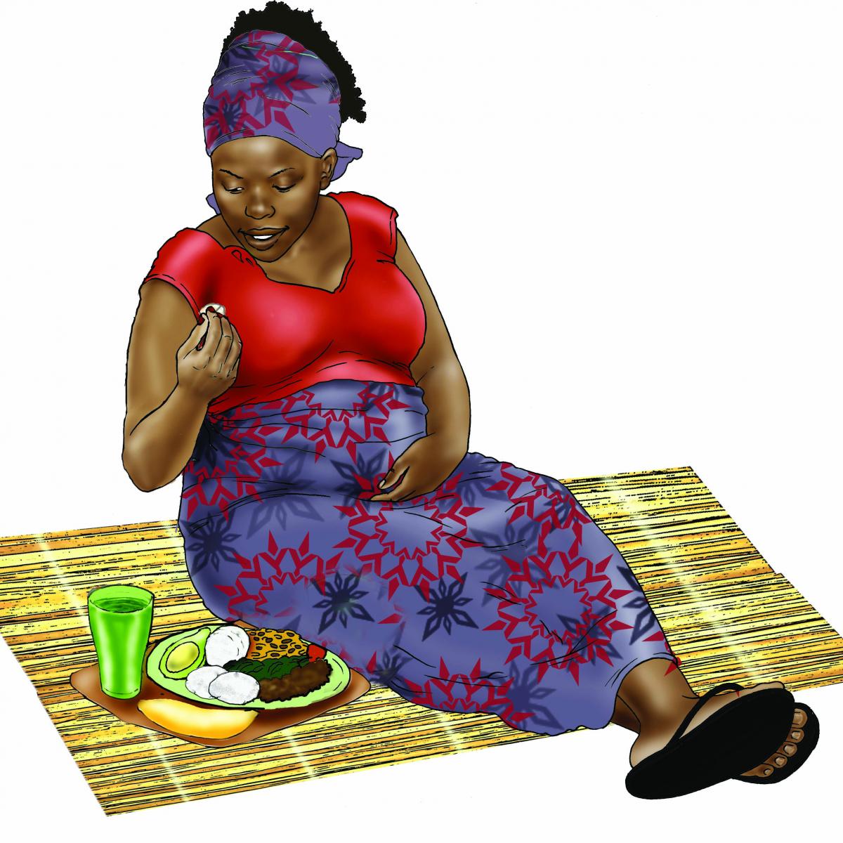 Maternal Nutrition - Pregnant woman eating healthy meal - 01 - Non-country specific