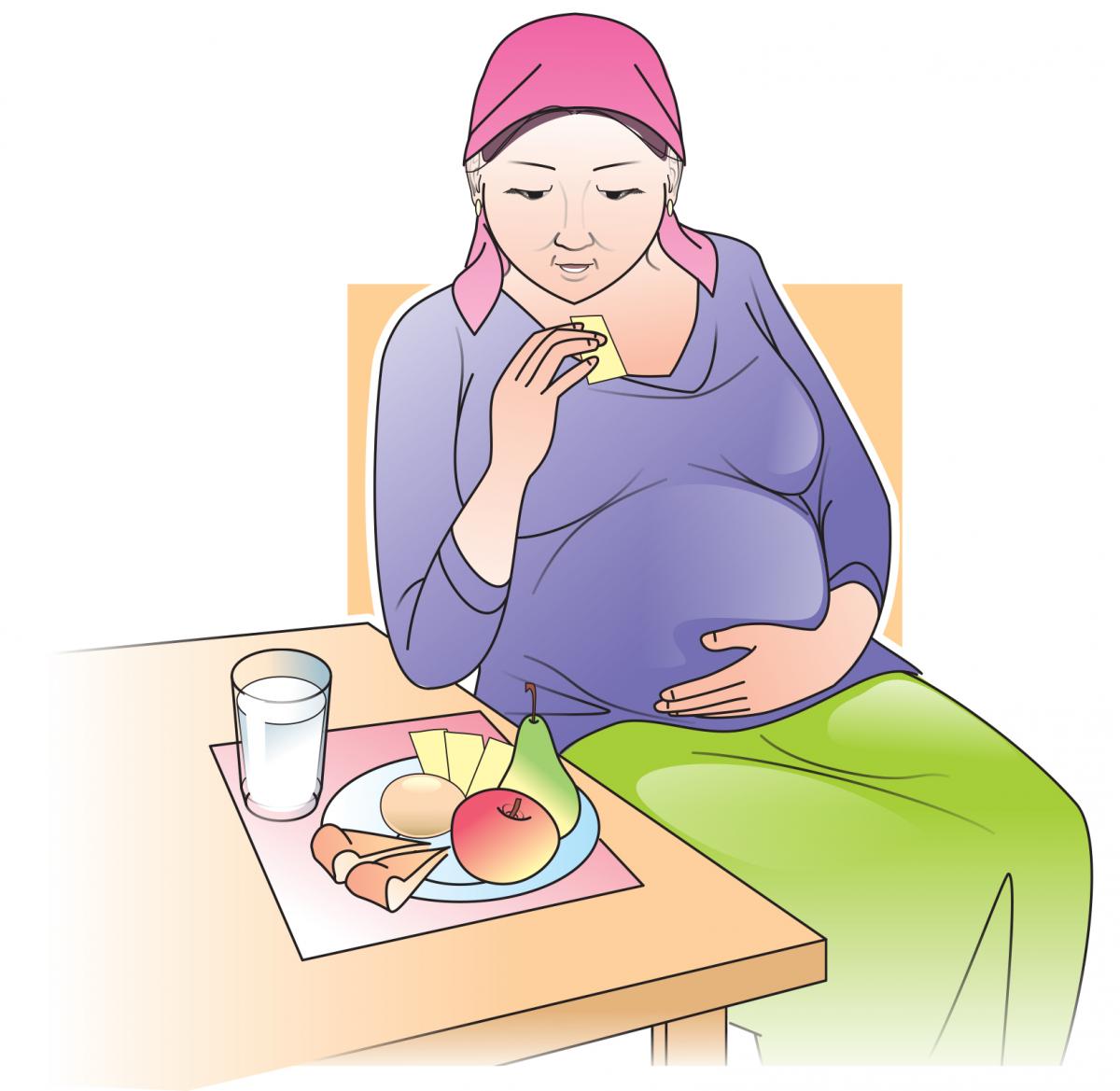 Maternal Nutrition - Pregnant woman eating healthy meal - 01 - Kyrgyz Republic