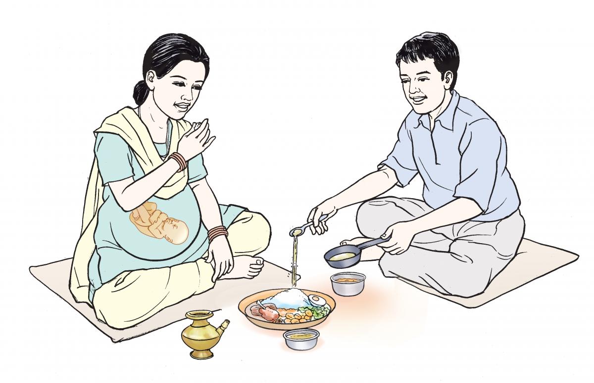 Maternal Nutrition - Pregnant woman eating a healthy meal - 01B - Nepal Maternal Nutrition - Pregnant woman eating a healthy meal - 01B - Nepal