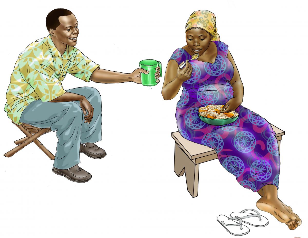 Maternal Nutrition - Pregnant woman eating vitamin a meal - 03 - Sierra Leone