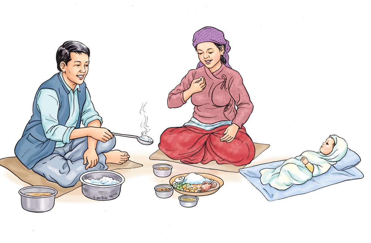 Maternal Nutrition - Mother eating a healthy meal - 01 - Nepal Maternal Nutrition - Mother eating a healthy meal - 01 - Nepal