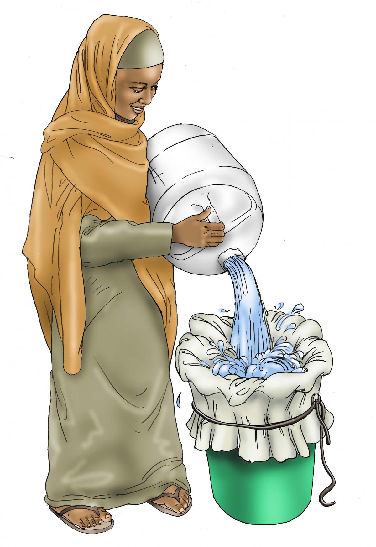 Sanitation - Woman filtering water - 03A - Kenya Dadaab