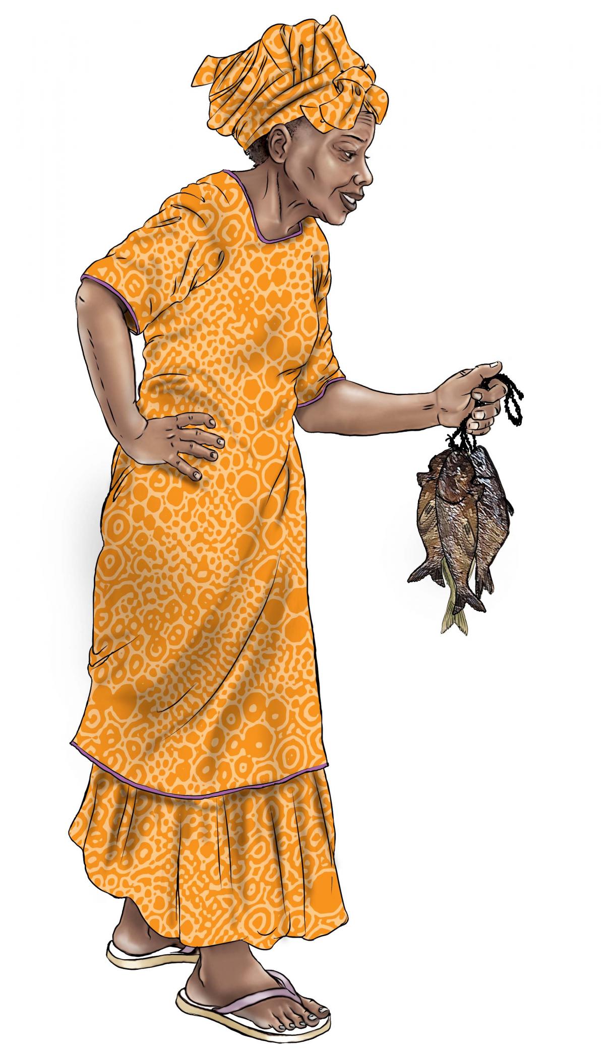 Food - Grandmother with fish - 00B - Sierra Leone