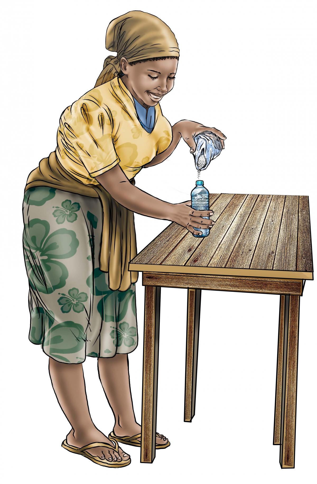Hygiene - Mixing soap water for tippy tap - 05 - Sierra Leone