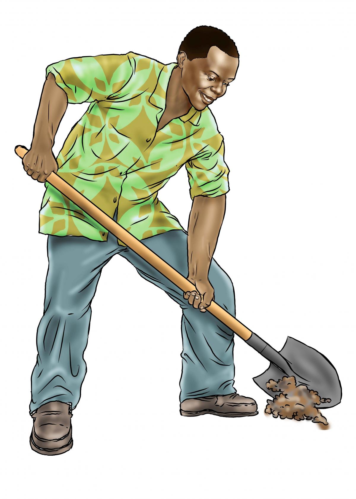 Hygiene - Shoveling gravel for tippy tap - 11 - Sierra Leone