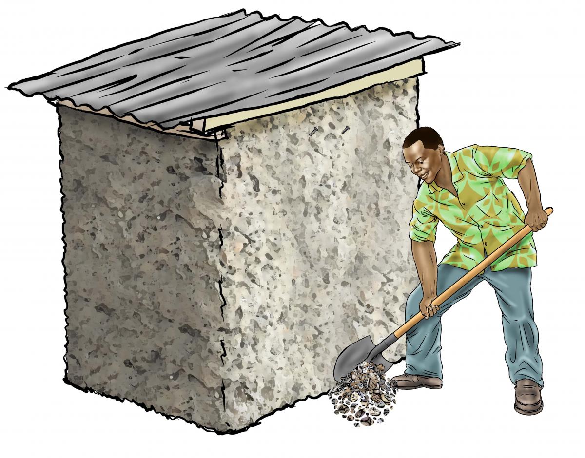 Hygiene - Shoveling gravel for tippy tap - 03 - Sierra Leone
