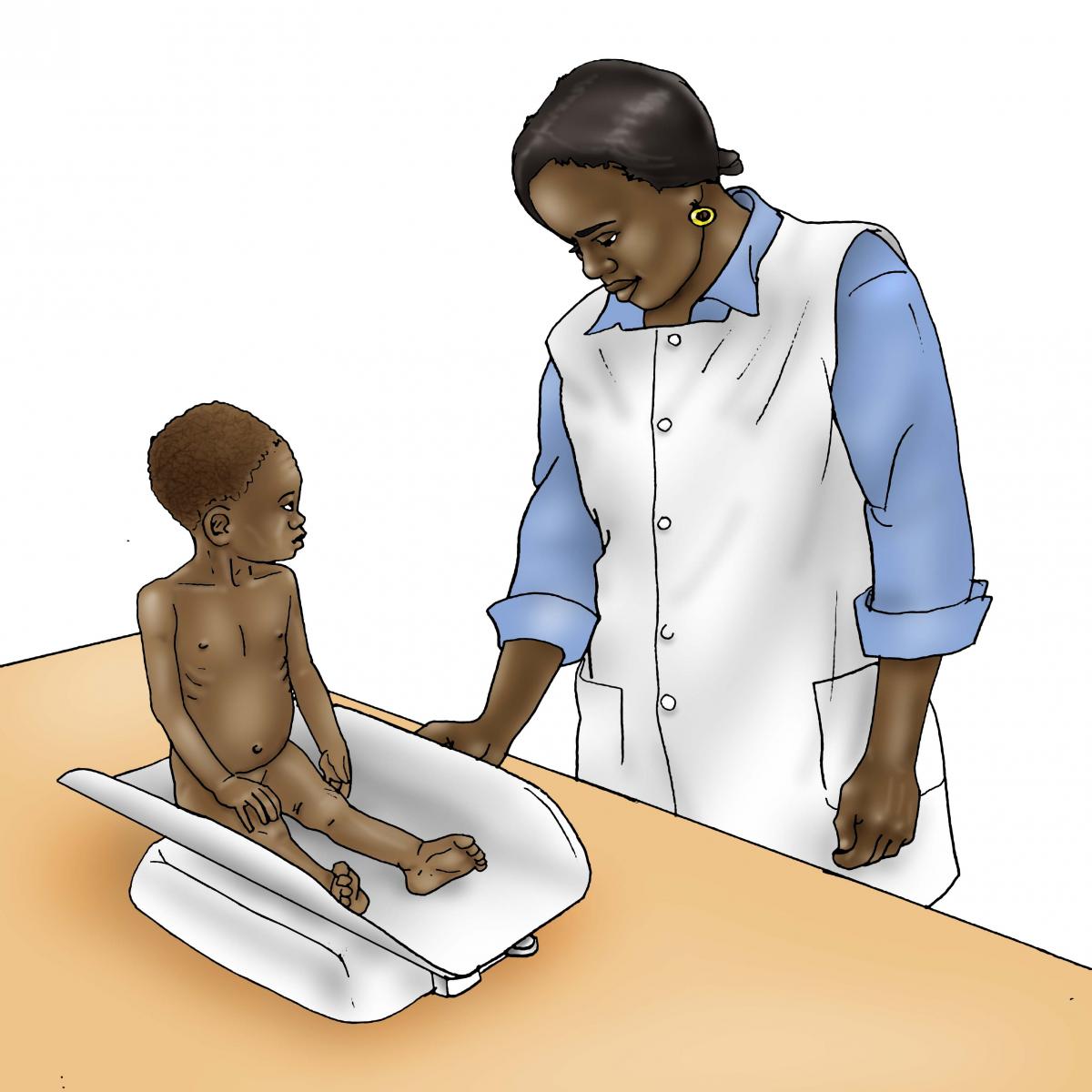 Sick Baby Health Care - Sick baby being weighed at clinic 9-12 mo - 02B - Non-country specific