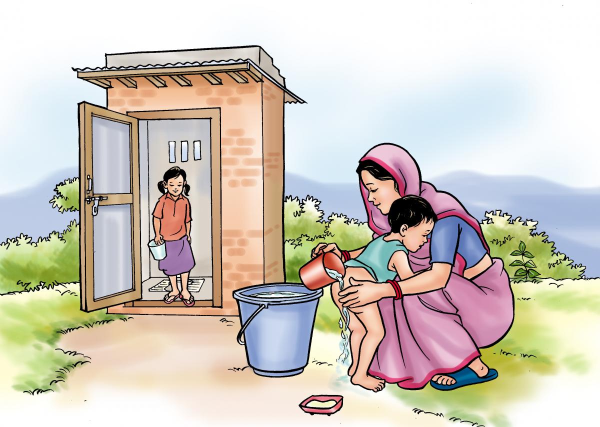 Hygiene - Washing the baby's bottom after using the latrine - 03 - Nepal Hygiene - Washing the baby's bottom after using the latrine - 03 - Nepal