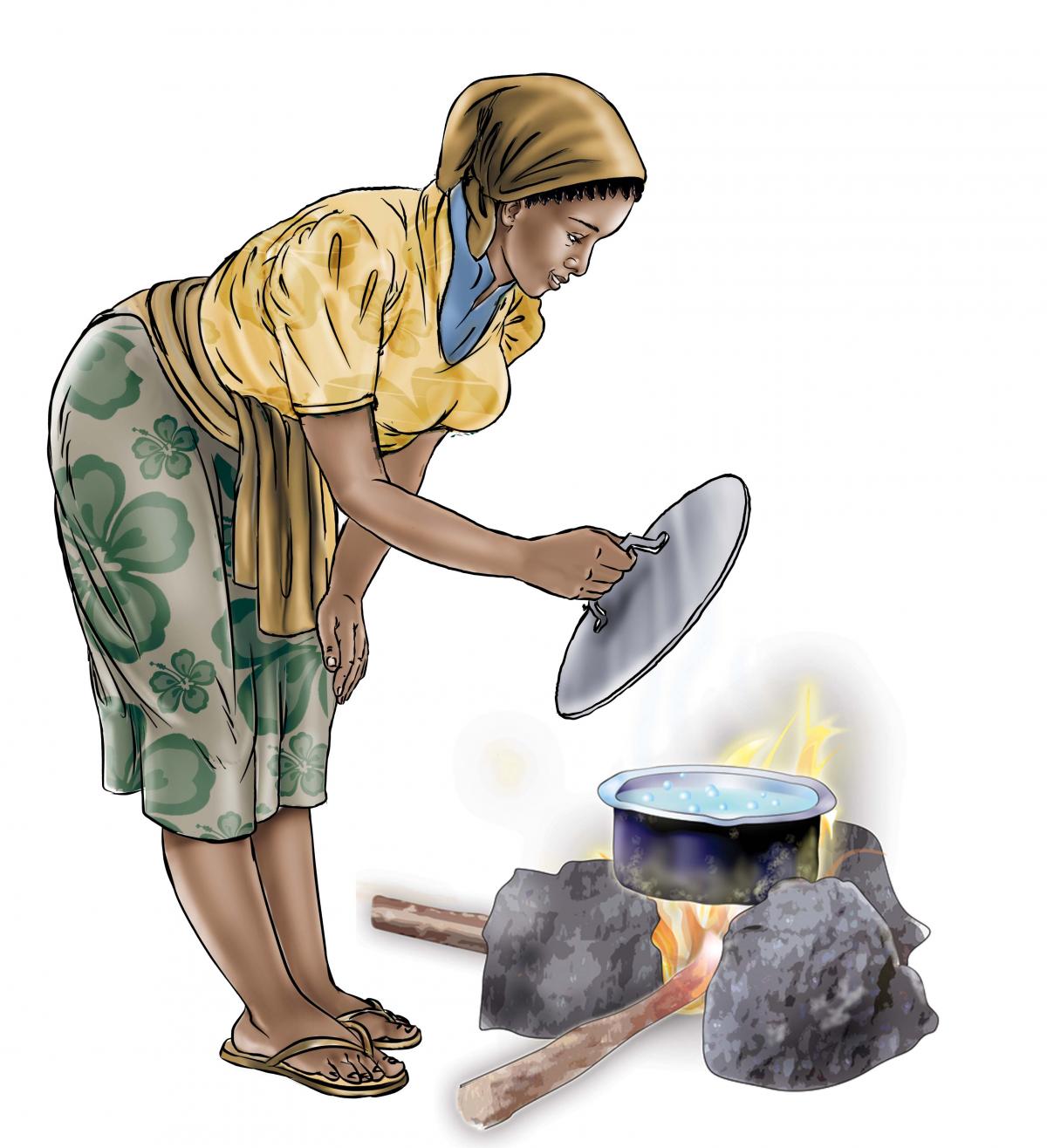Hygiene - Mother boiling water - 03 - Sierra Leone