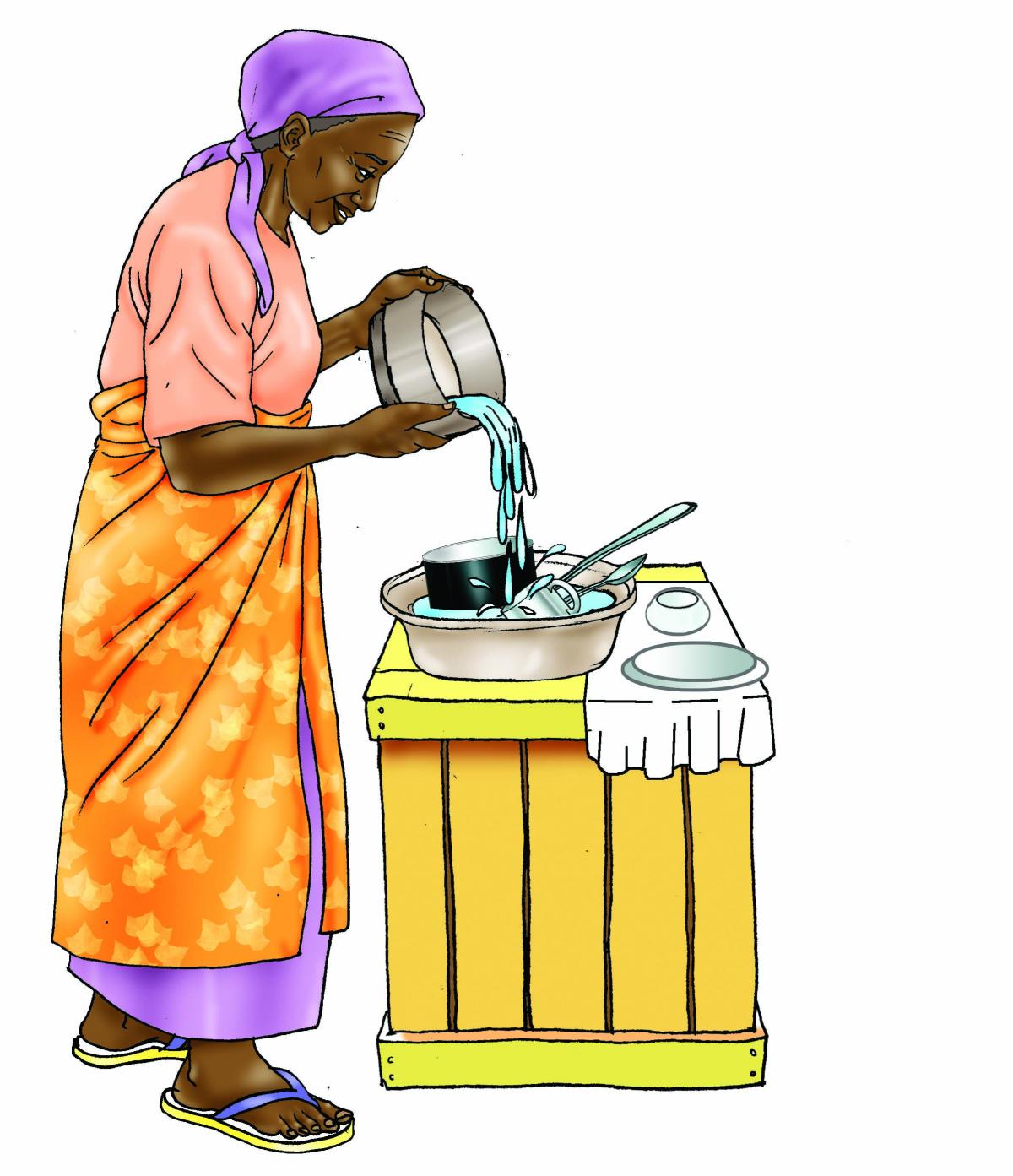 Sanitation - Grandmother washing dishes - 01 - Generic
