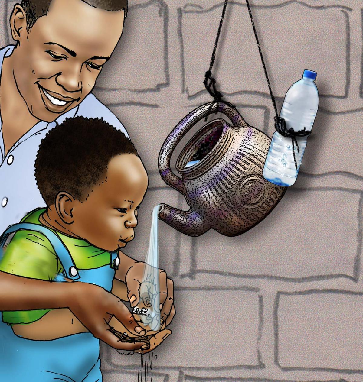 Father Support - Father washing baby's hands - 03A - Niger