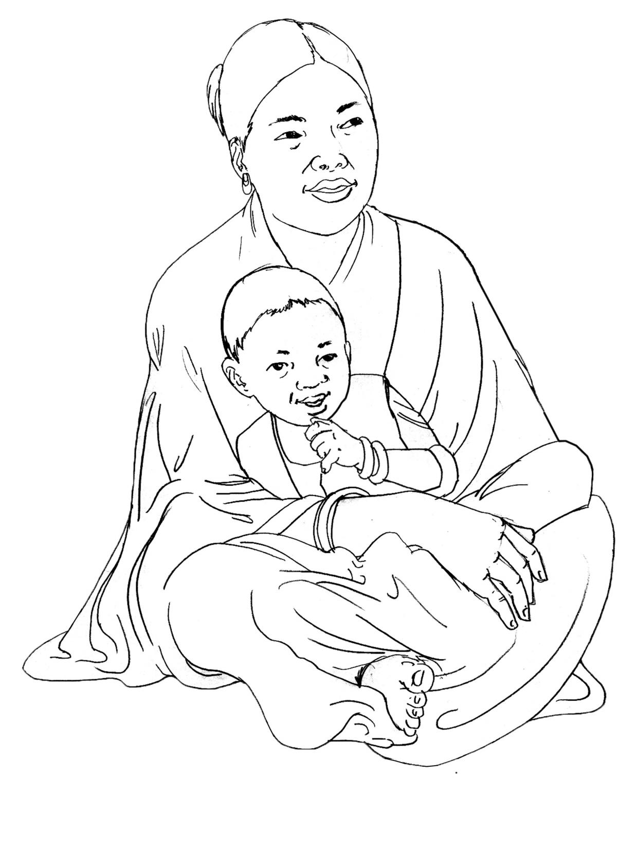 People - Woman and child sitting - 02 - India