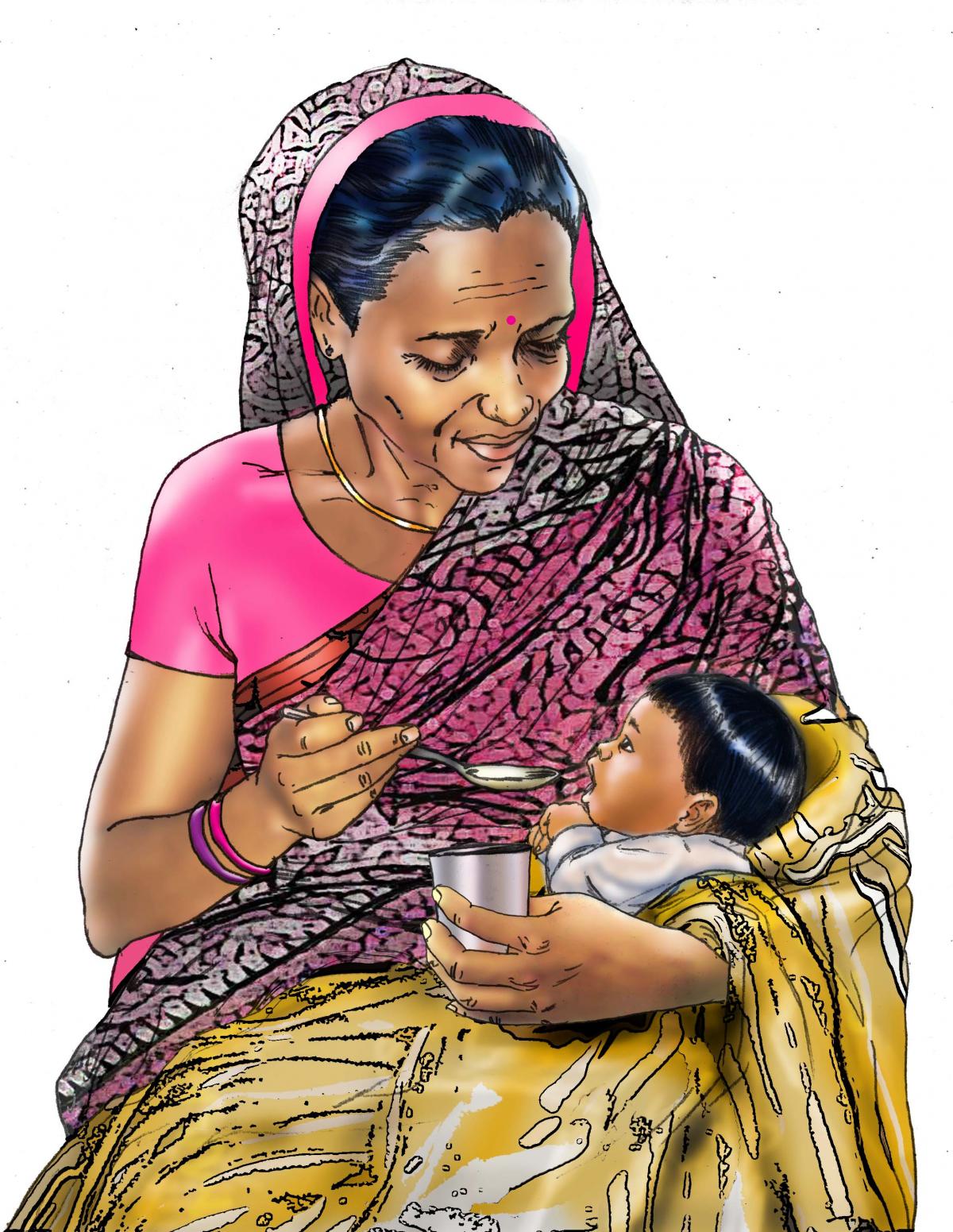 Cup feeding - Grandmother support for cup feeding - 03 - India