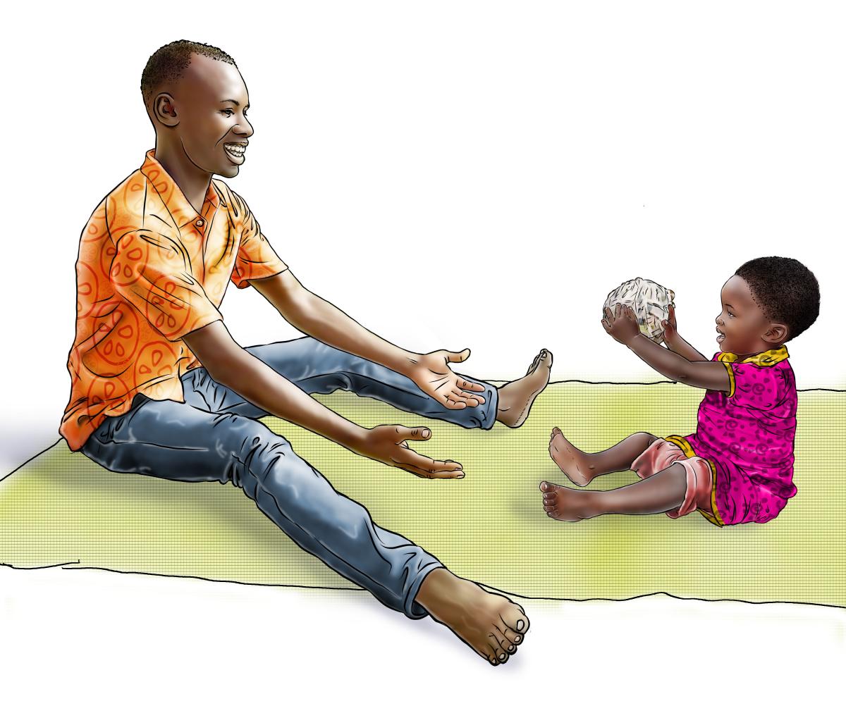 Learning through Play - Father playing ball with girl child - 02B - Rwanda