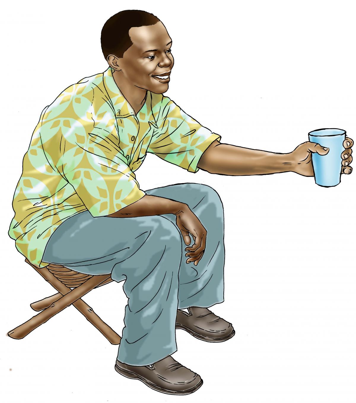 Father Support - Father giving water to pregnant woman - 03B - Sierra Leone