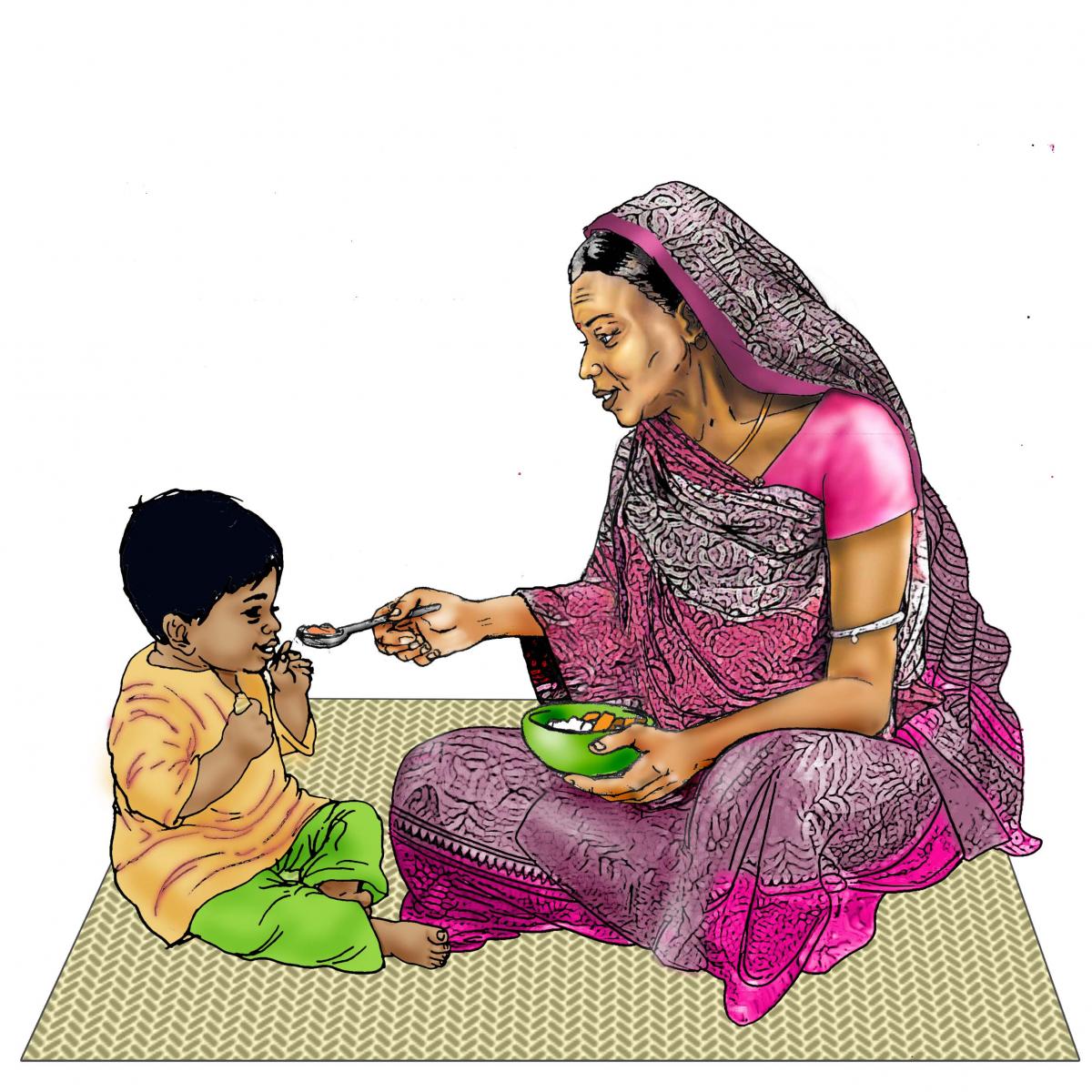 Complementary Feeding - Grandmother feeding child 6-12 mo - 02 - India