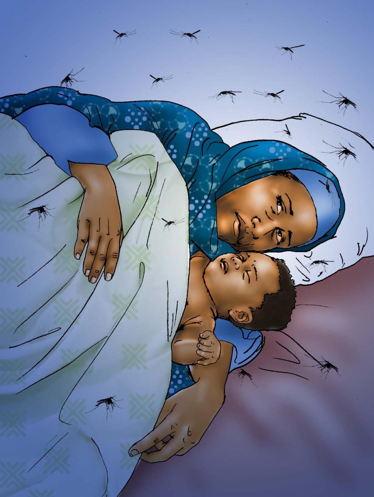 Malaria - Mother and child sleeping with mosquitos - 01 - Kenya Dadaab