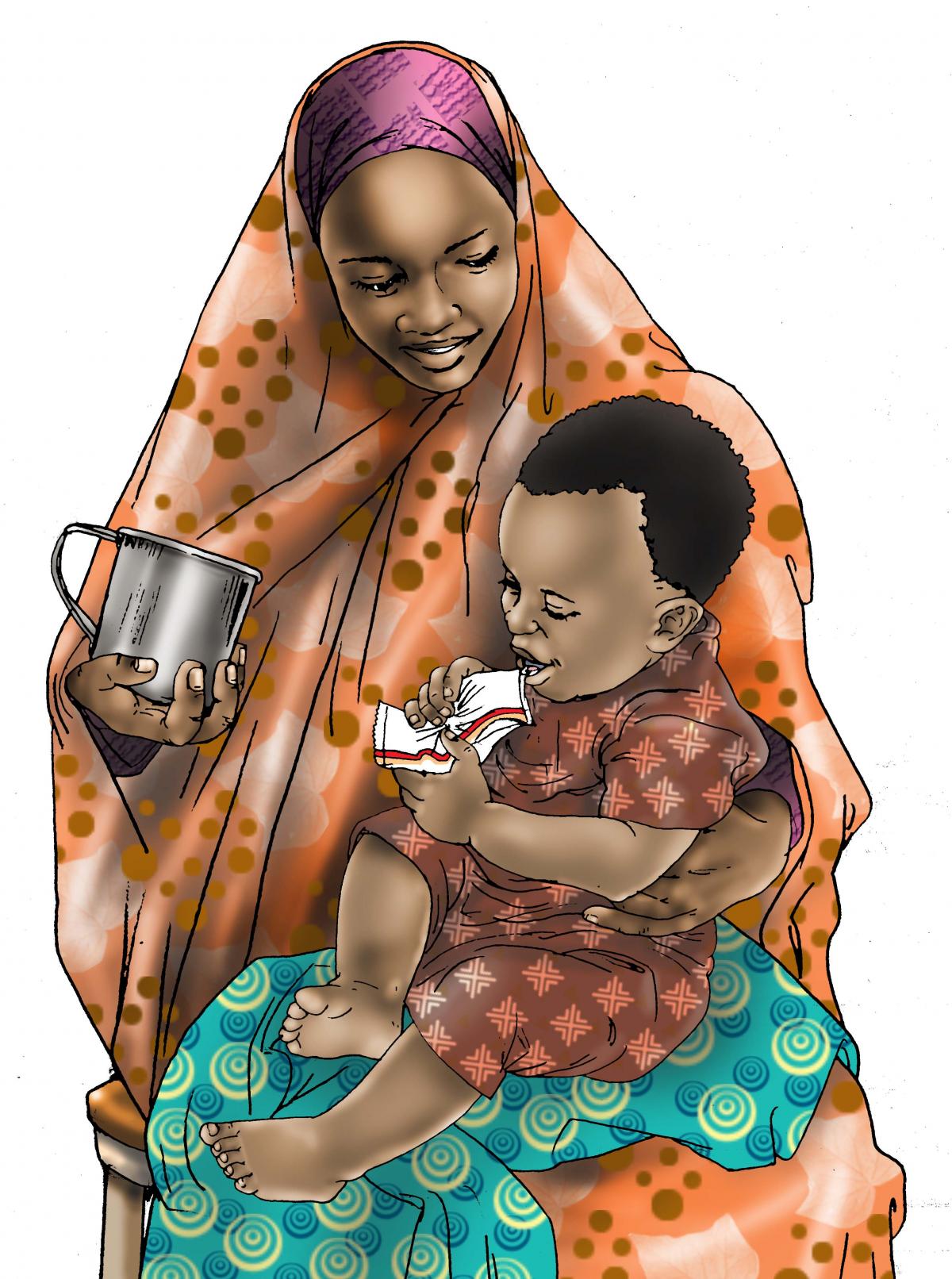 Complementary feeding - Mother feeding a child RUSF - 04 - Kenya Dadaab