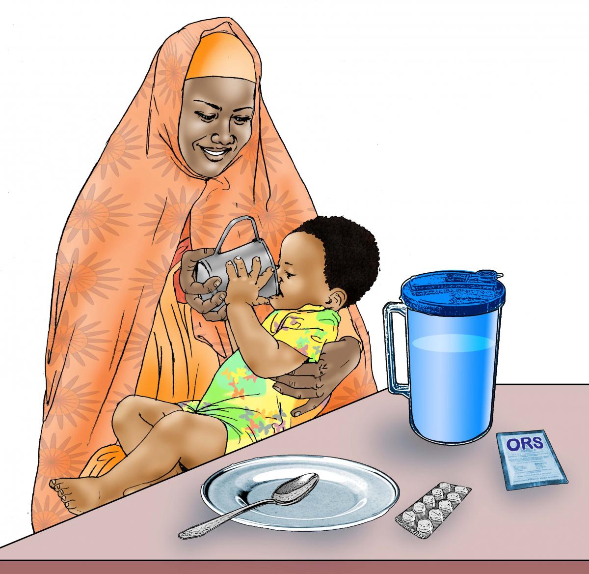 Sick baby health care - Mother giving child ORS - 02A - Kenya Dadaab