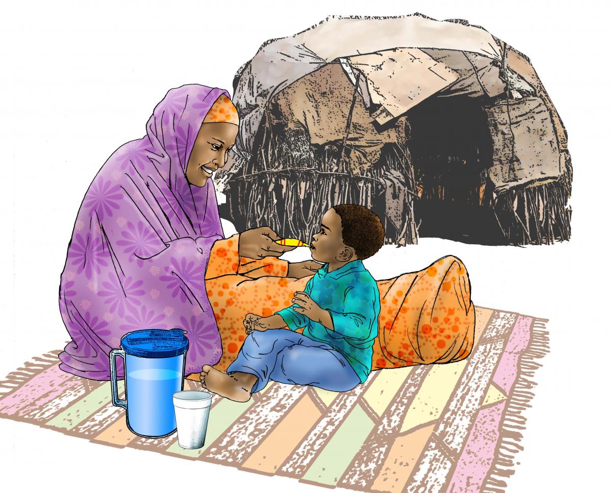Sick baby health care - Mother feeding a child under ORS treatment - 03 - Kenya Dadaab