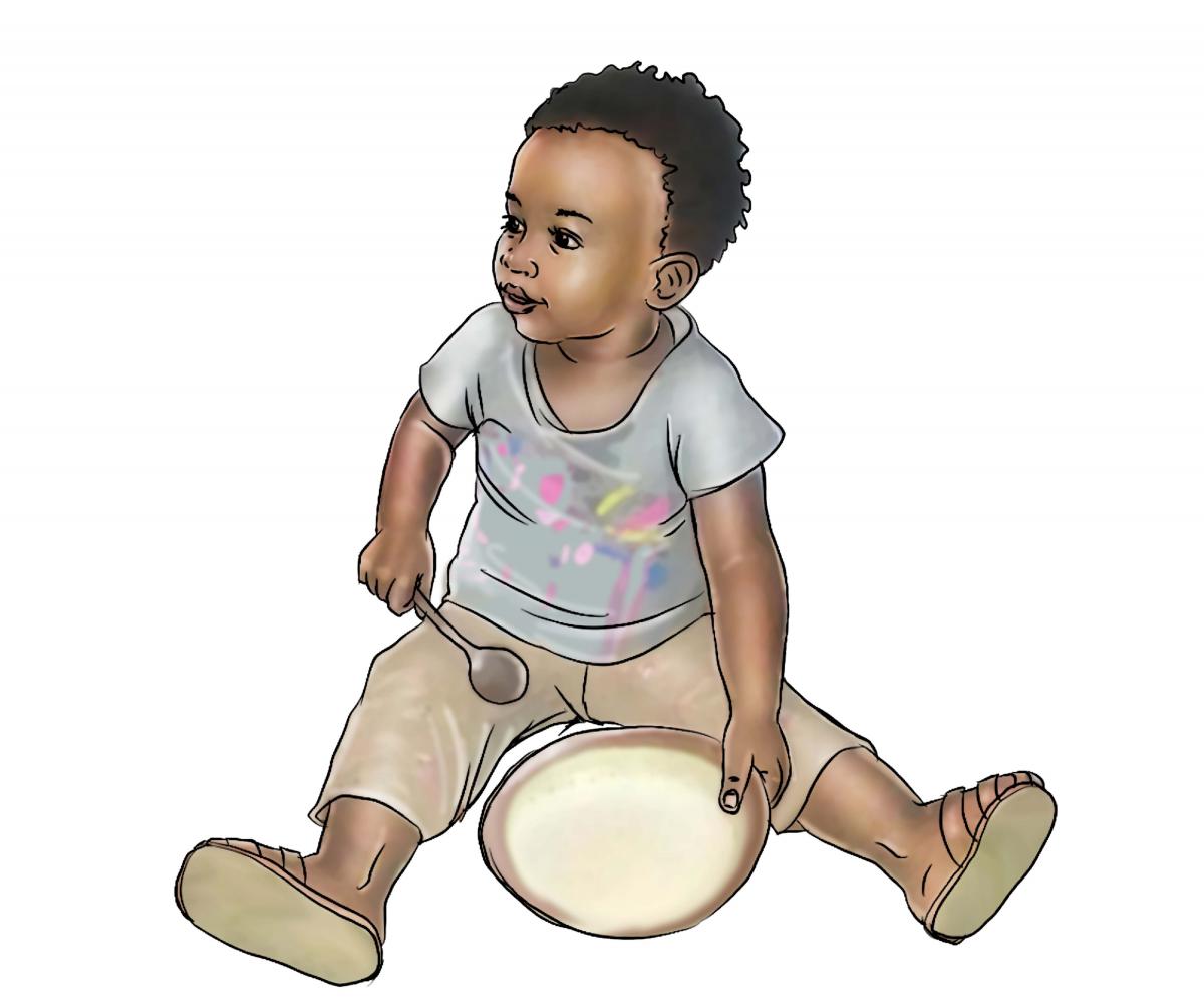 People - Healthy baby with plate - 00B - Sierra Leone